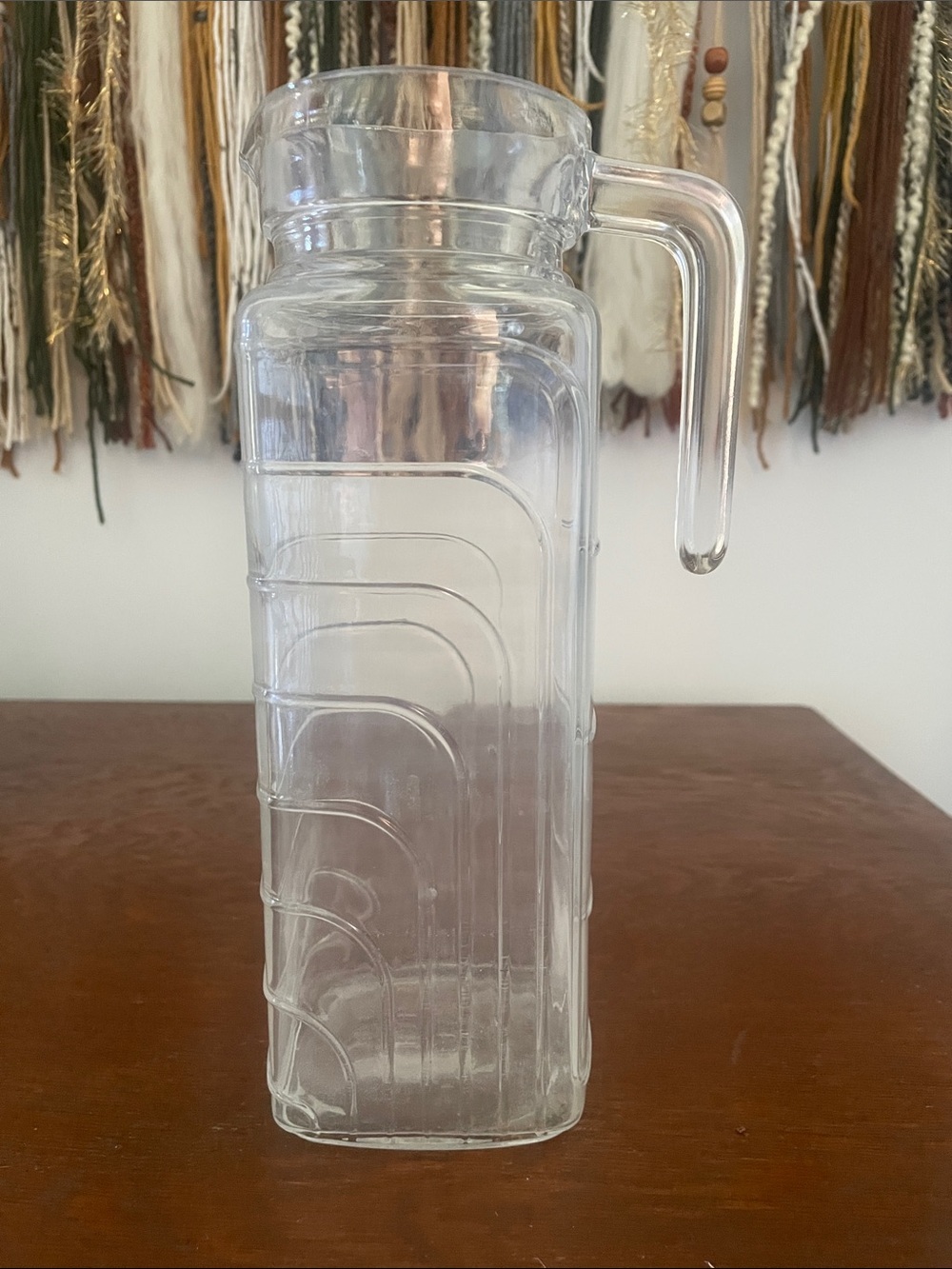 Glass Pitcher with Handle -patterned vintage